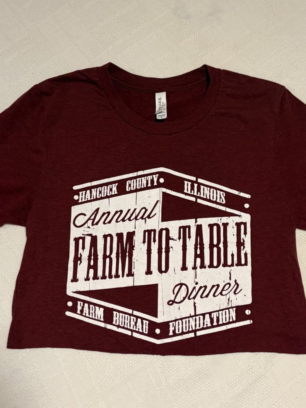 Canvas Small Cropped Graphic T-Shirt Burgundy Farm To Table Festival Tee